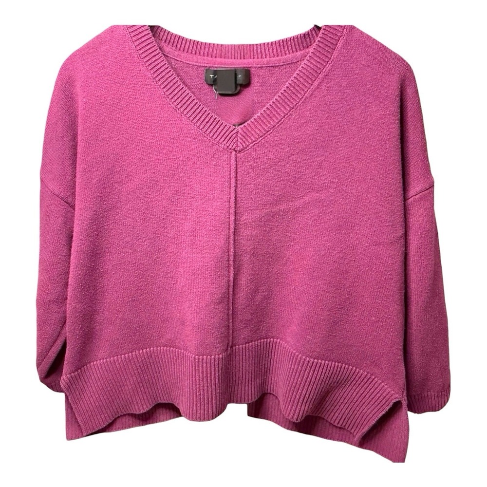 Tahari Womens Cotton Knit‎ V-Neck Long Sleeve Pullover Sweater Top Pink Size M